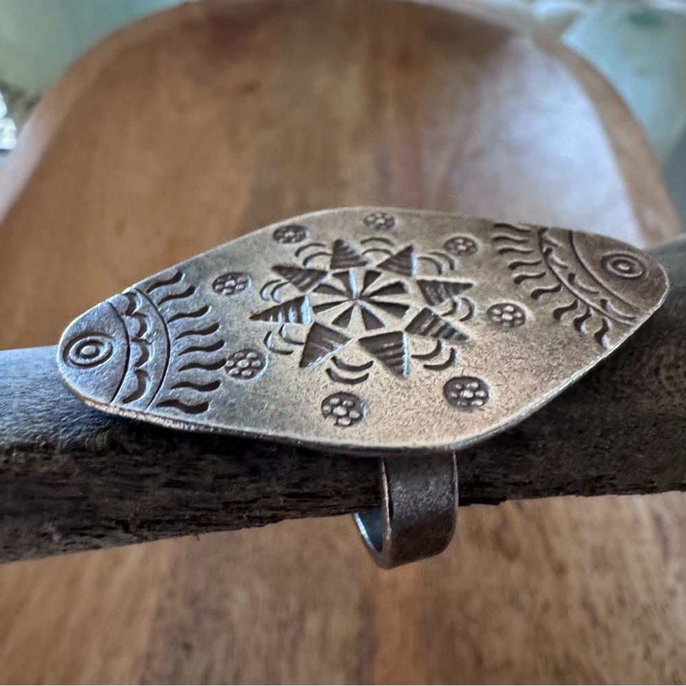 Engraved Silver Ring Celestial Geometric Motif - image 1